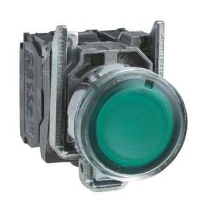 PULSADOR LUMINOSO VERDE CON LED, 230-240VAC, 1NA+1NC, IP65, 22MM Ø, HARMONY