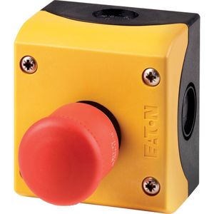 [216525]PULSADOR DE EMERGENCIA ROJO EN CAJA AMARILLA 1NC-1NO IP 66 (M22-PV/KC11/IY)