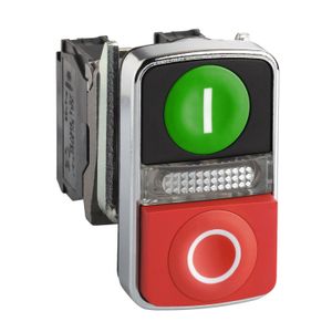 PULSADOR DOBLE LUMINOSO C/LED 240VAC NA+NC IP66